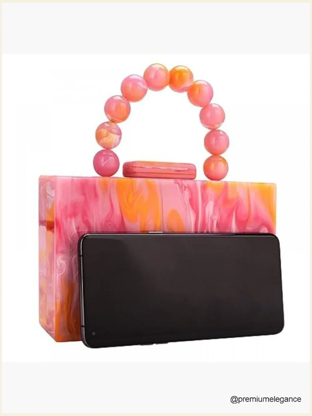 Acrylic Clutch Purse with Marbling Beads Chain Crossbody Bag for Evening
